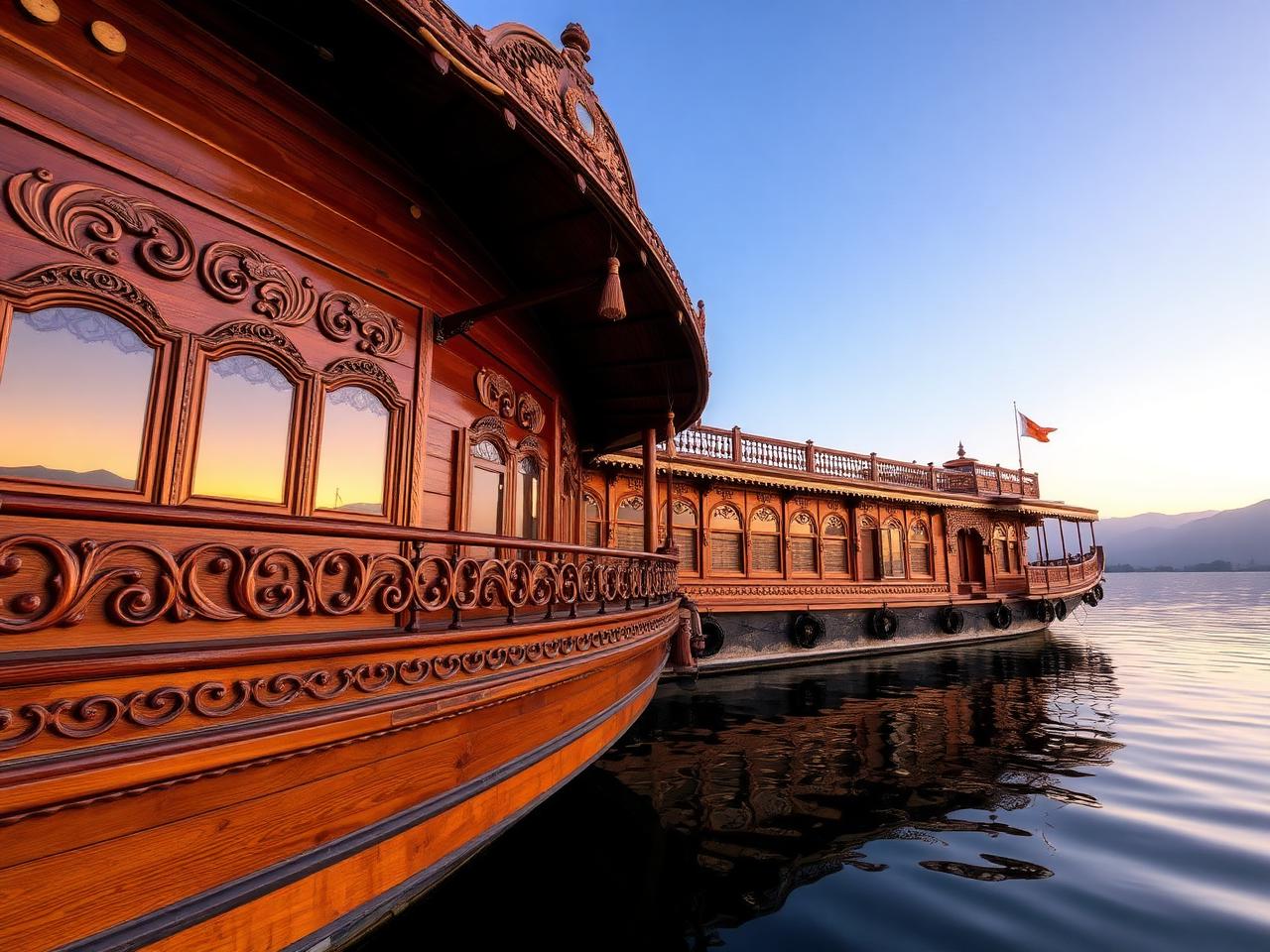 Traditional Kashmiri houseboat on Dal Lake